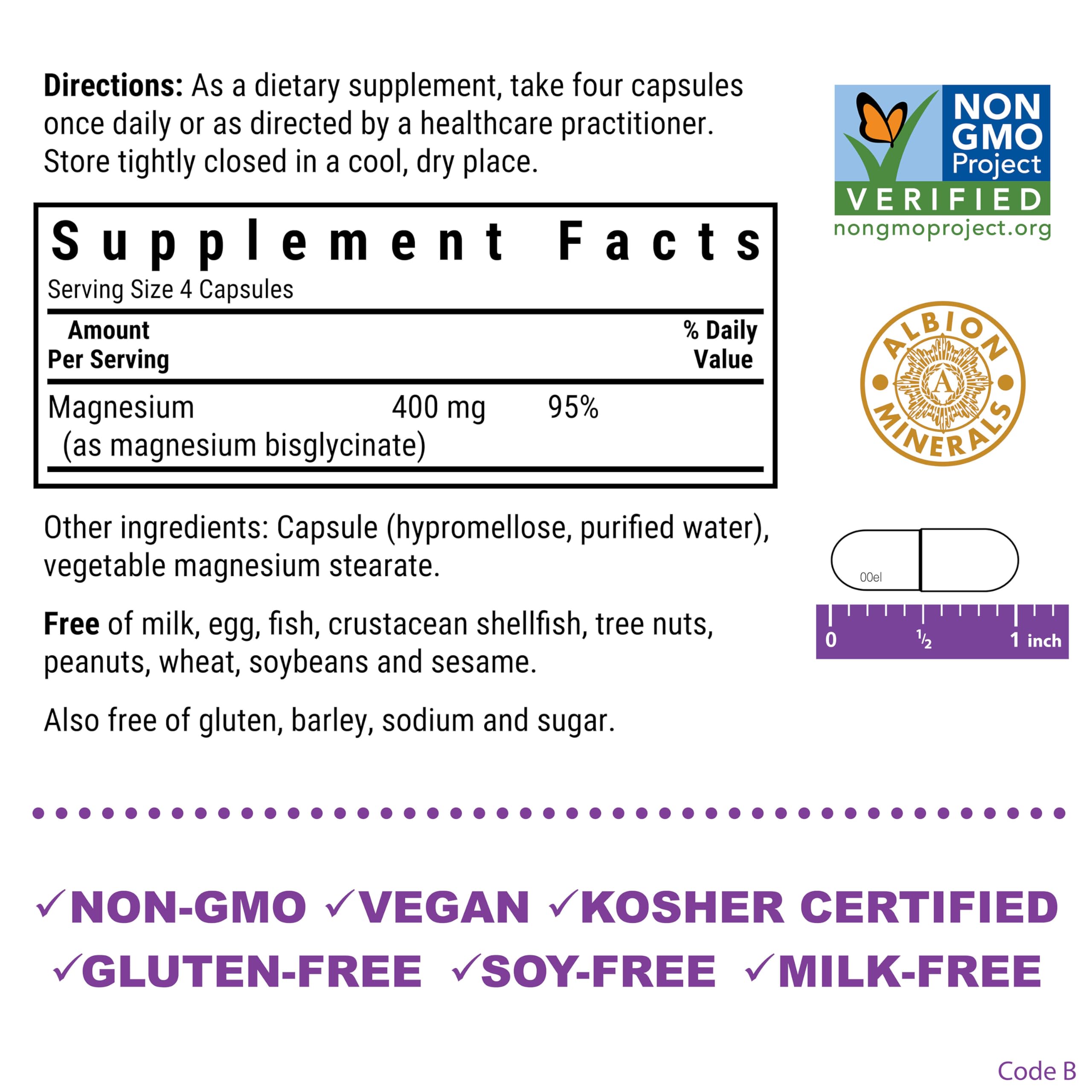 Bluebonnet Magnesium Glycinate capsules, high bioavailability for enzyme function