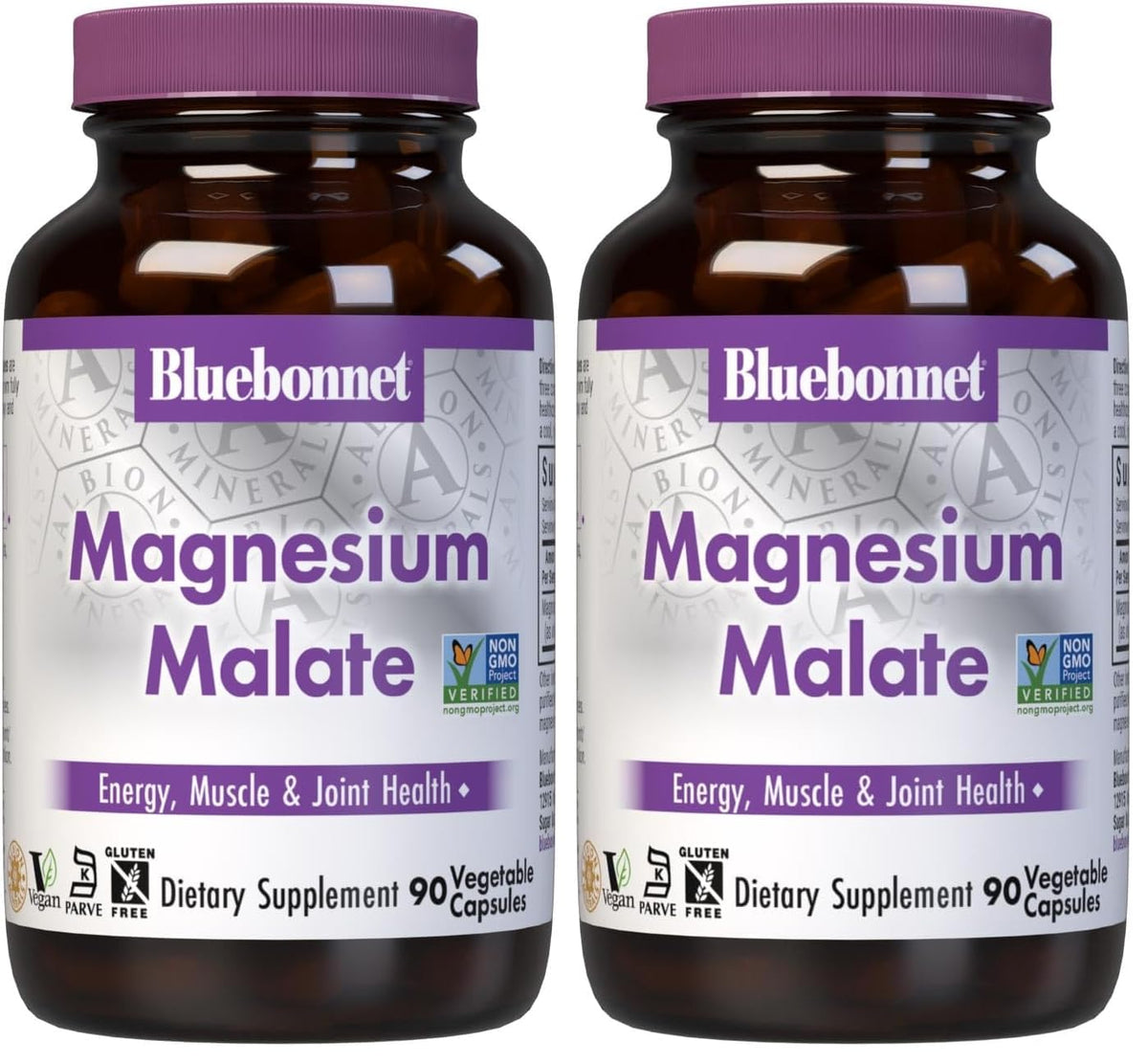 BlueBonnet Magnesium Malate bottle front view for daily energy support.