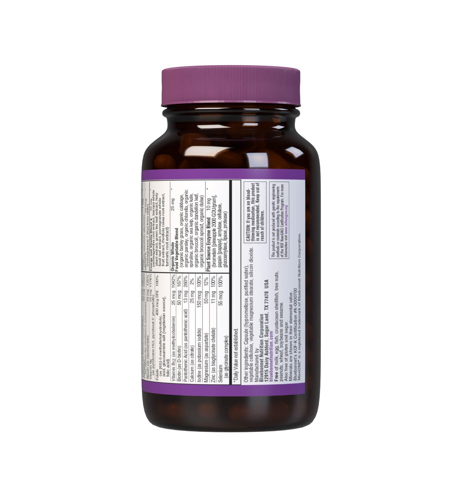 Bluebonnet Maxi One capsules on plate show vegetarian-friendly nutrition.