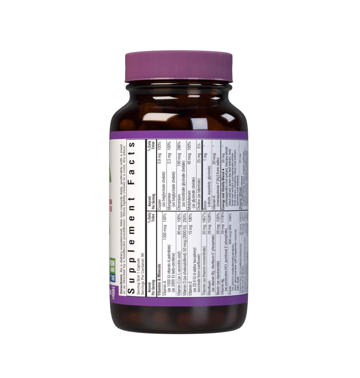 Bluebonnet Maxi One label highlights B Complex and chelated minerals.