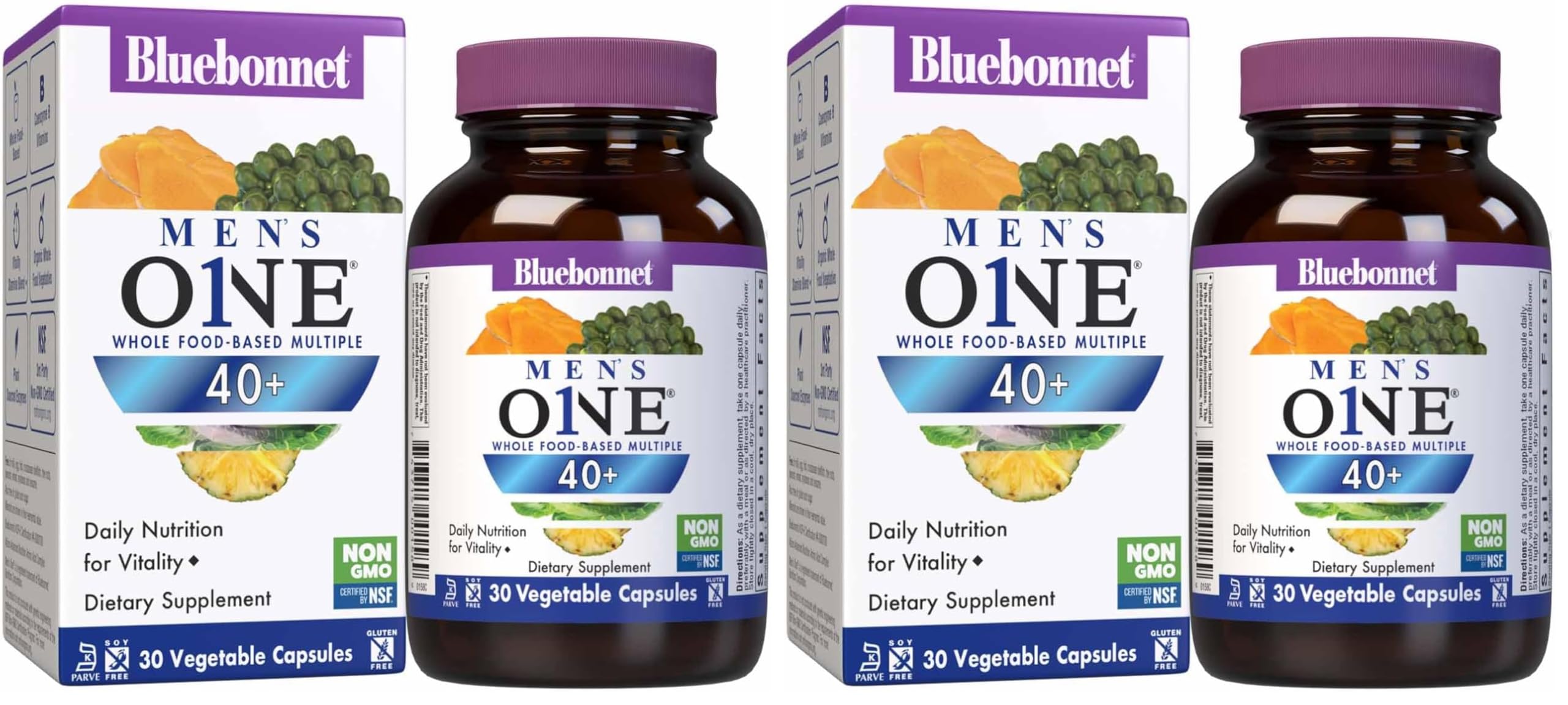 BlueBonnet Mens' One 40+ bottle front showing daily energy support and nutrition.