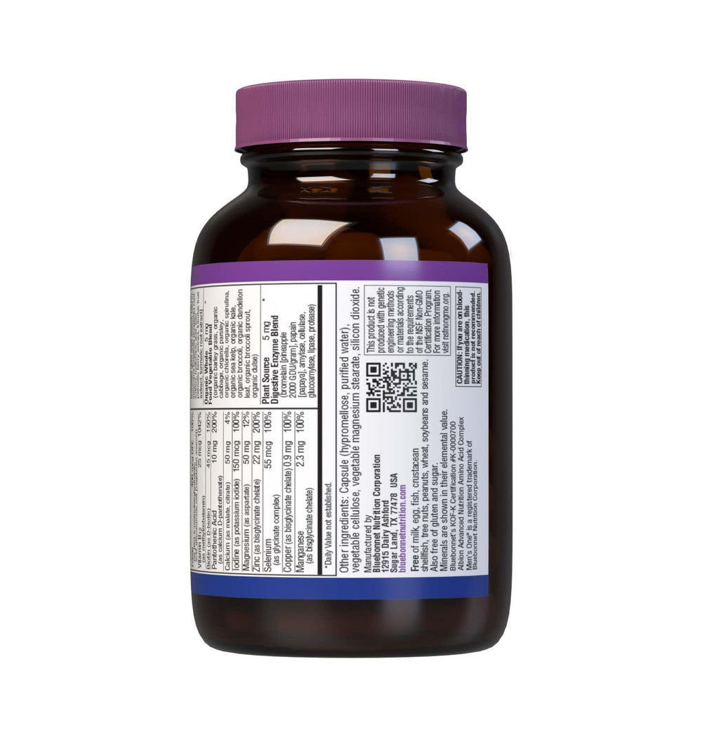 BlueBonnet Mens' One 40+ capsules closeup showing easy-to-swallow veggie capsules.