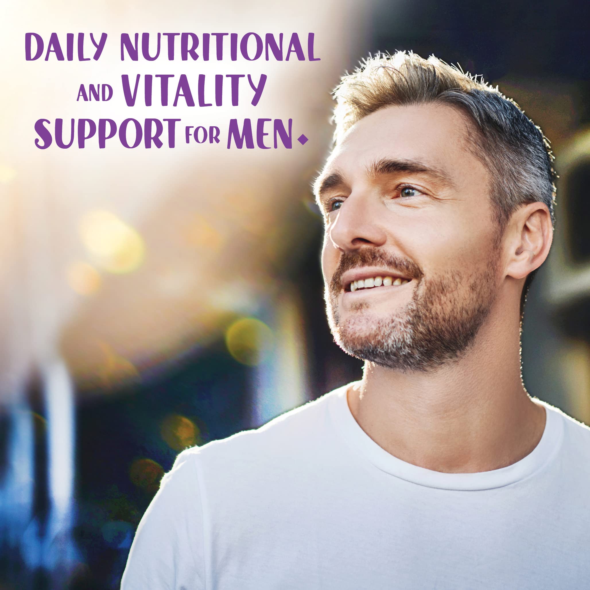 BlueBonnet Mens' One 40+ capsules in hand illustrate portable daily nutrition.