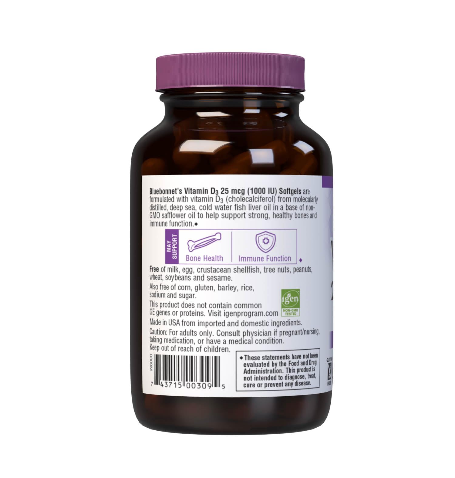 BlueBonnet allergen-free packaging highlights gluten-free, soy-free, dairy-free formula for sensitive diets.