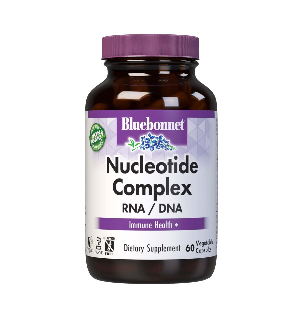 BlueBonnet Nucleotide Complex bottle with easy-to-swallow capsules for daily use.