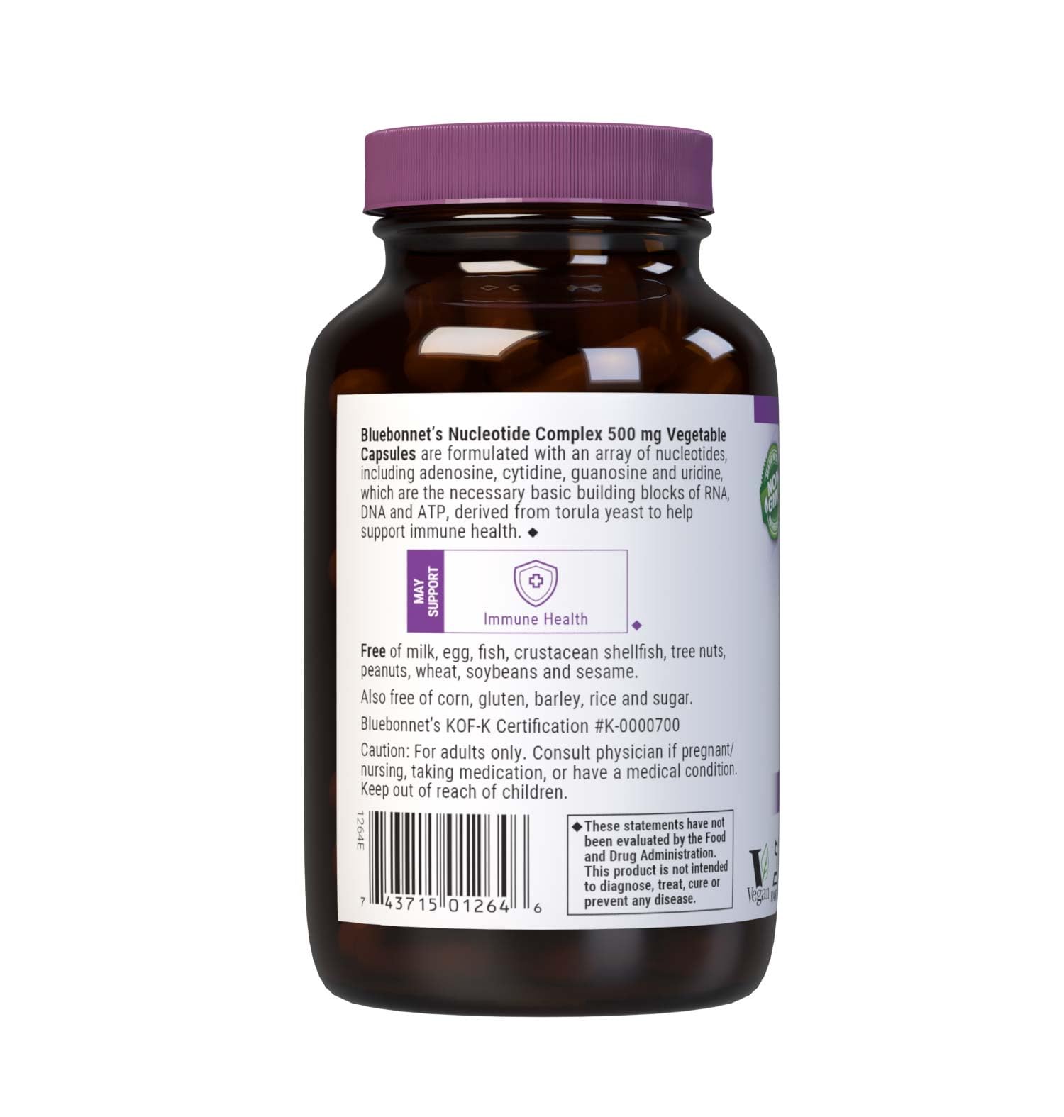 BlueBonnet Nucleotide Complex capsules, vegan and allergen-friendly packaging.