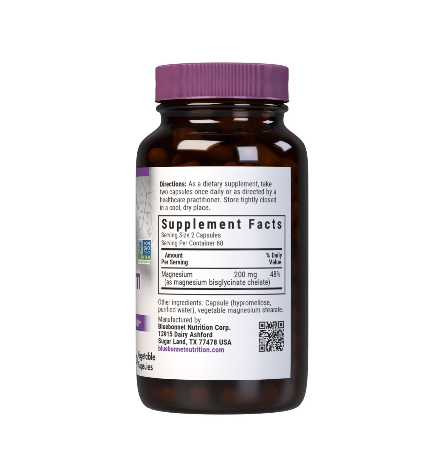 BlueBonnet Nutrition 200 mg magnesium capsules close-up for easy dosing.