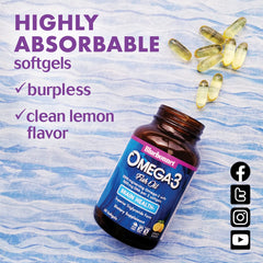 BlueBonnet brain formula softgels close-up highlighting high DHA and EPA per serving.