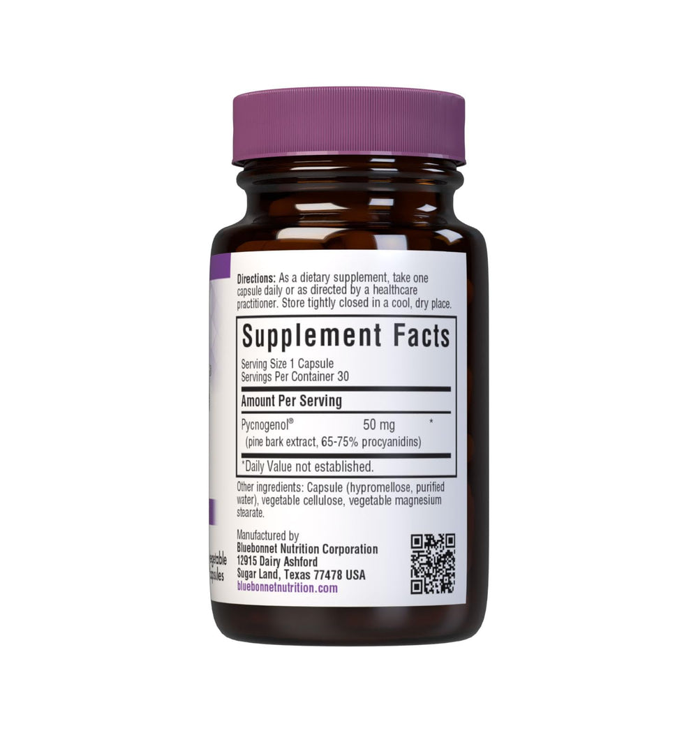 BlueBonnet Pycnogenol 50 mg capsules, easy-to-swallow daily option.