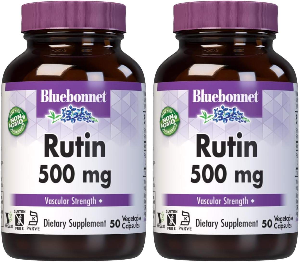 BlueBonnet Rutin 500mg bottle promotes vascular support with premium packaging.