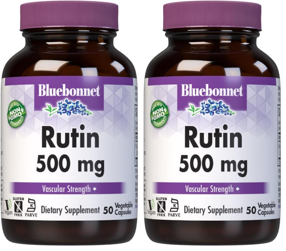 BlueBonnet Rutin 500mg bottle promotes vascular support with premium packaging.