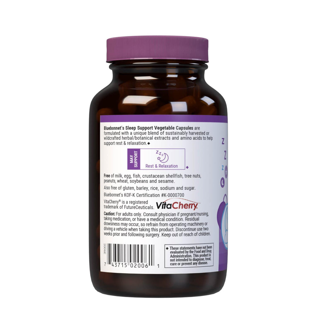 Bluebonnet Sleep Support ingredient botanicals highlighting herbal blends for relaxation