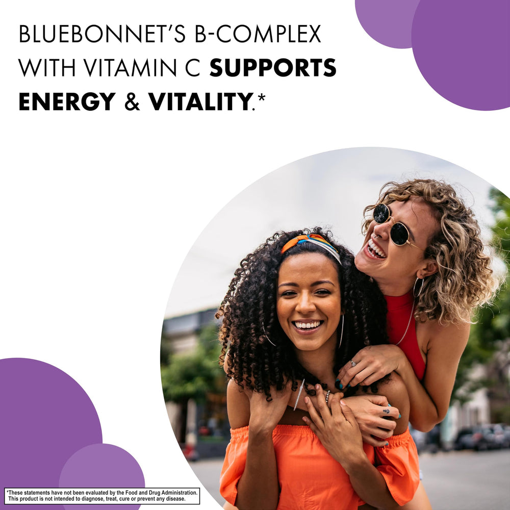 Bluebonnet Stress B-Complex capsules aligned in tray suggest easy daily dosage.