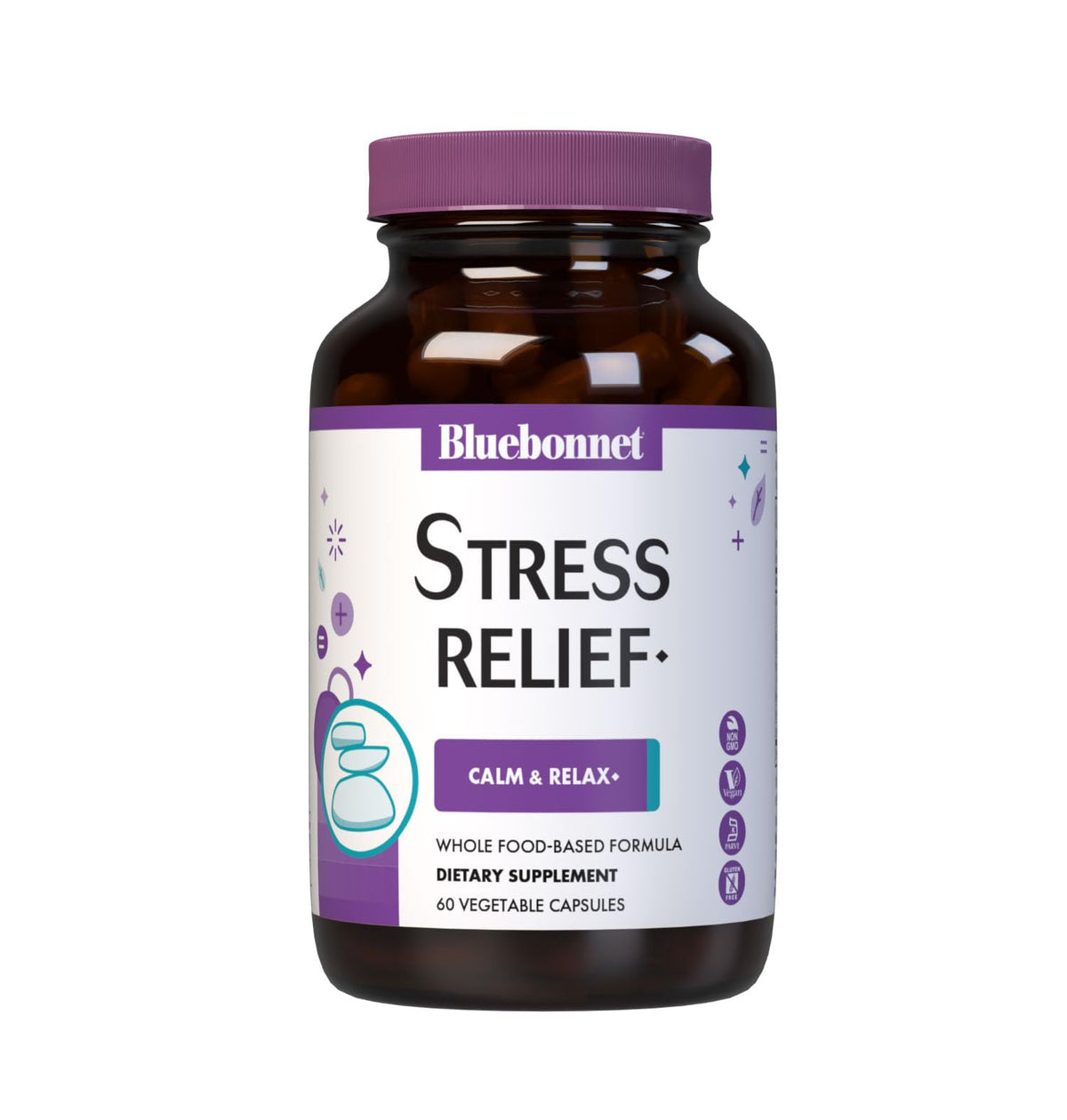 BlueBonnet Stress Relief capsules bottle for easy daily calming support.