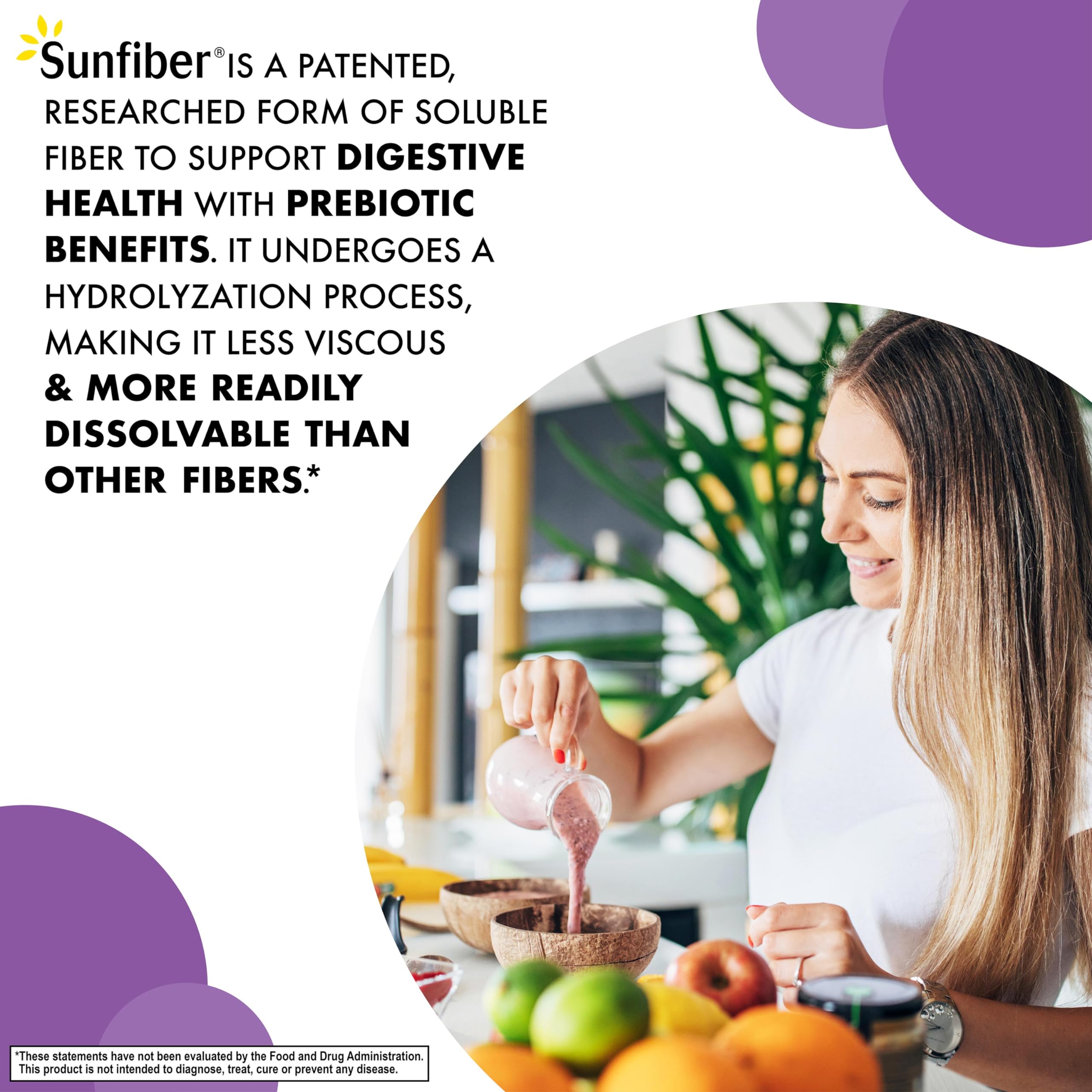 BlueBonnet Sunfiber unflavored powder blends clearly in water with no taste.