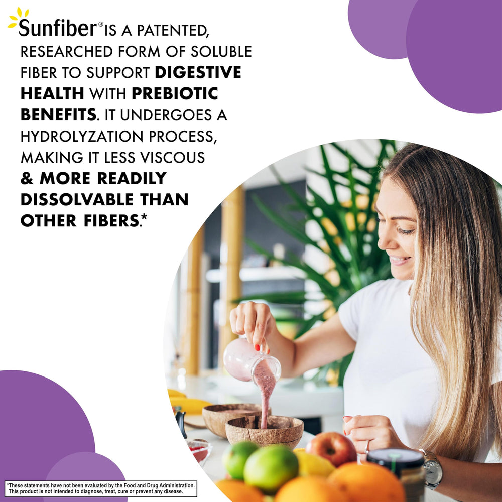 BlueBonnet Sunfiber unflavored powder blends clearly in water with no taste.