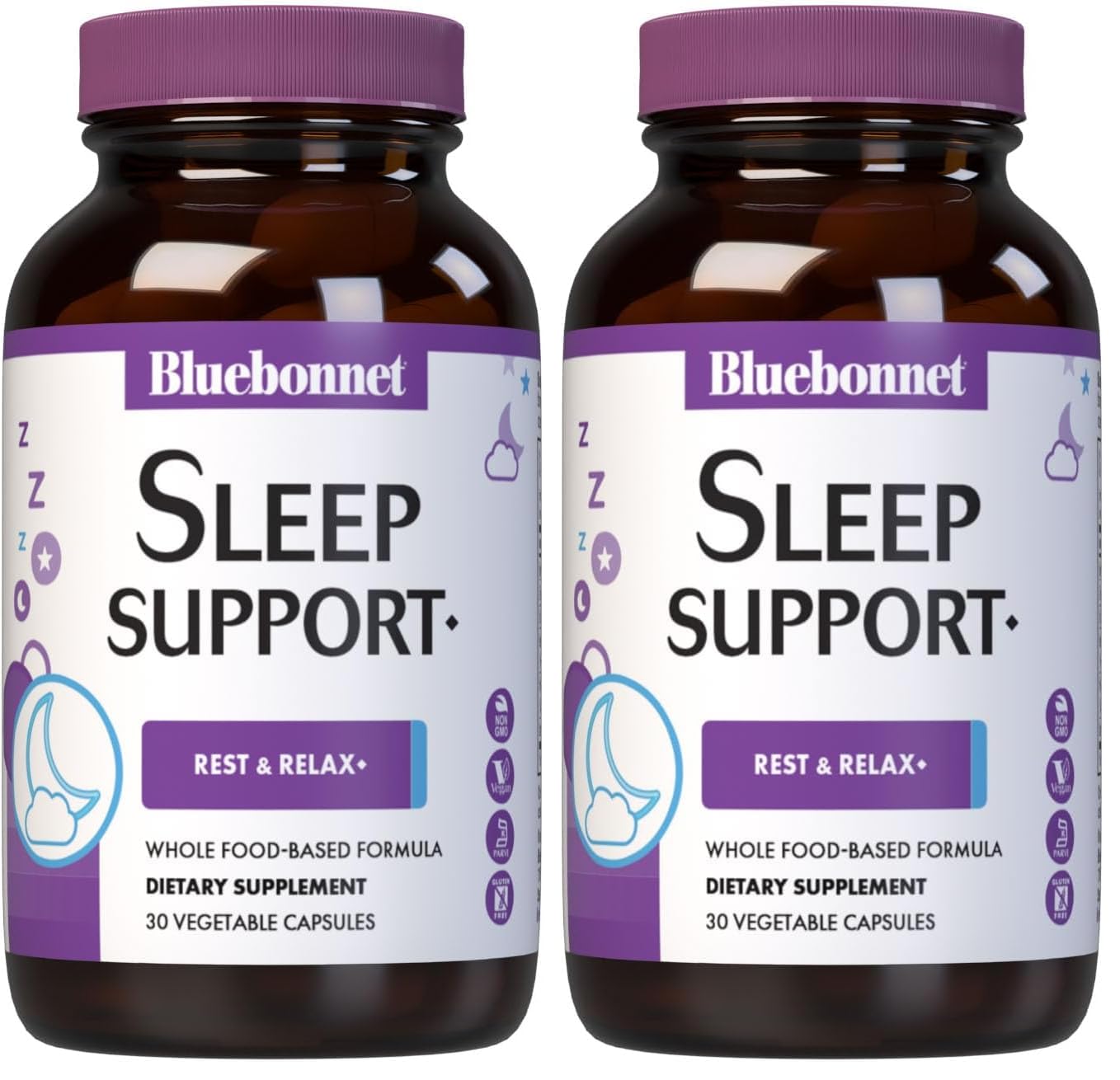 BlueBonnet Targeted Choice Sleep bottle with vegan rest-support capsules.