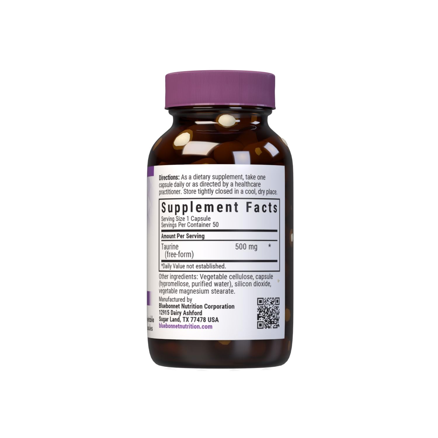 BlueBonnet Taurine 500 mg capsules ideal for everyday wellness routines.