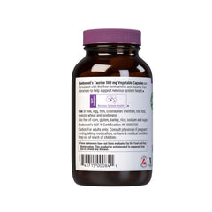 BlueBonnet Taurine 500 mg label highlights vegan and allergen-friendly formula.
