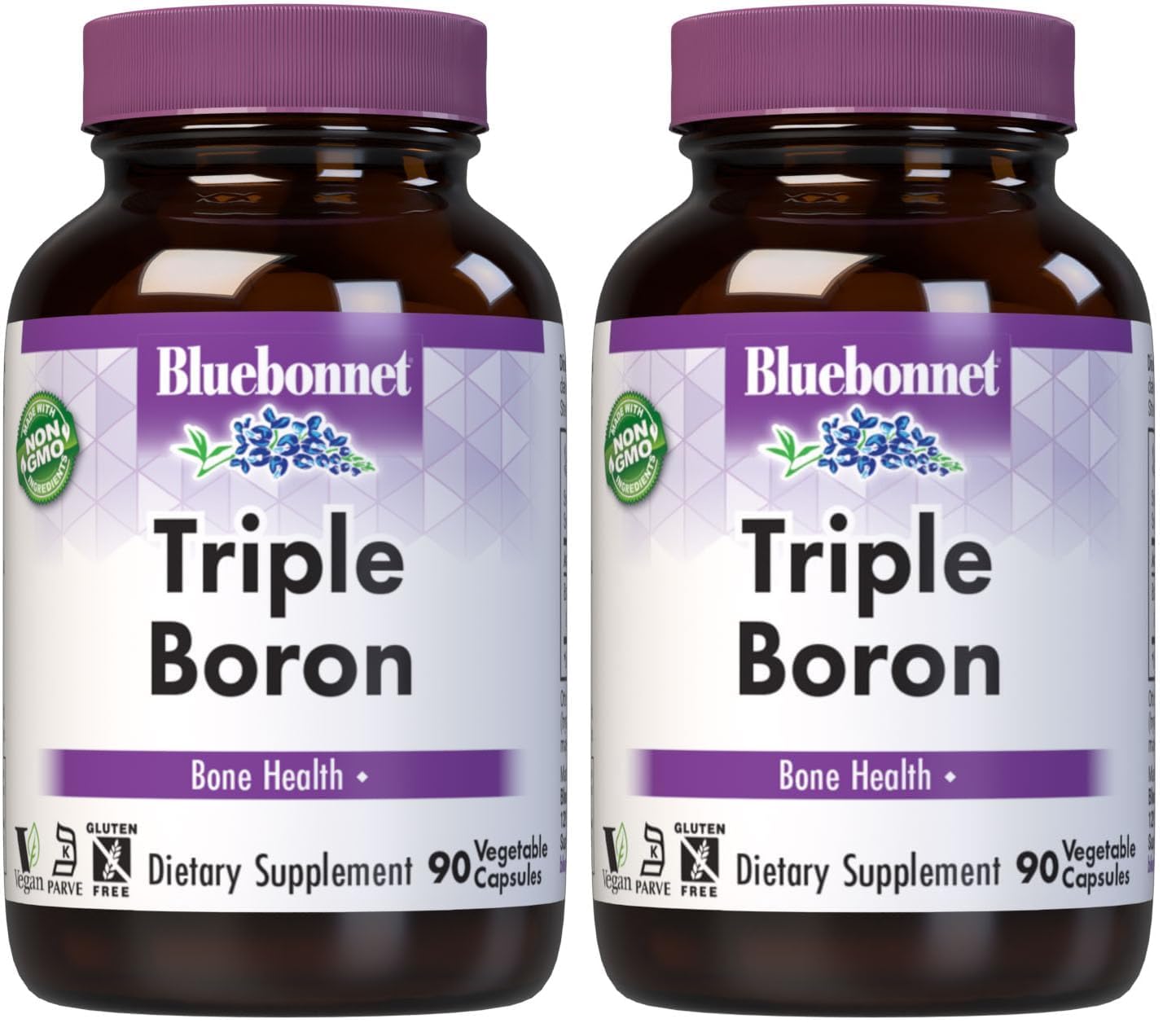 BlueBonnet Triple Boron bottle supports calcium absorption for bone health.