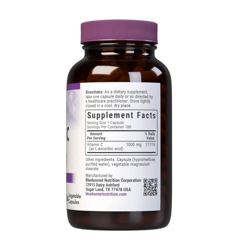 BlueBonnet Vitamin C 1000 mg bottle showing vegan, non-GMO formula.