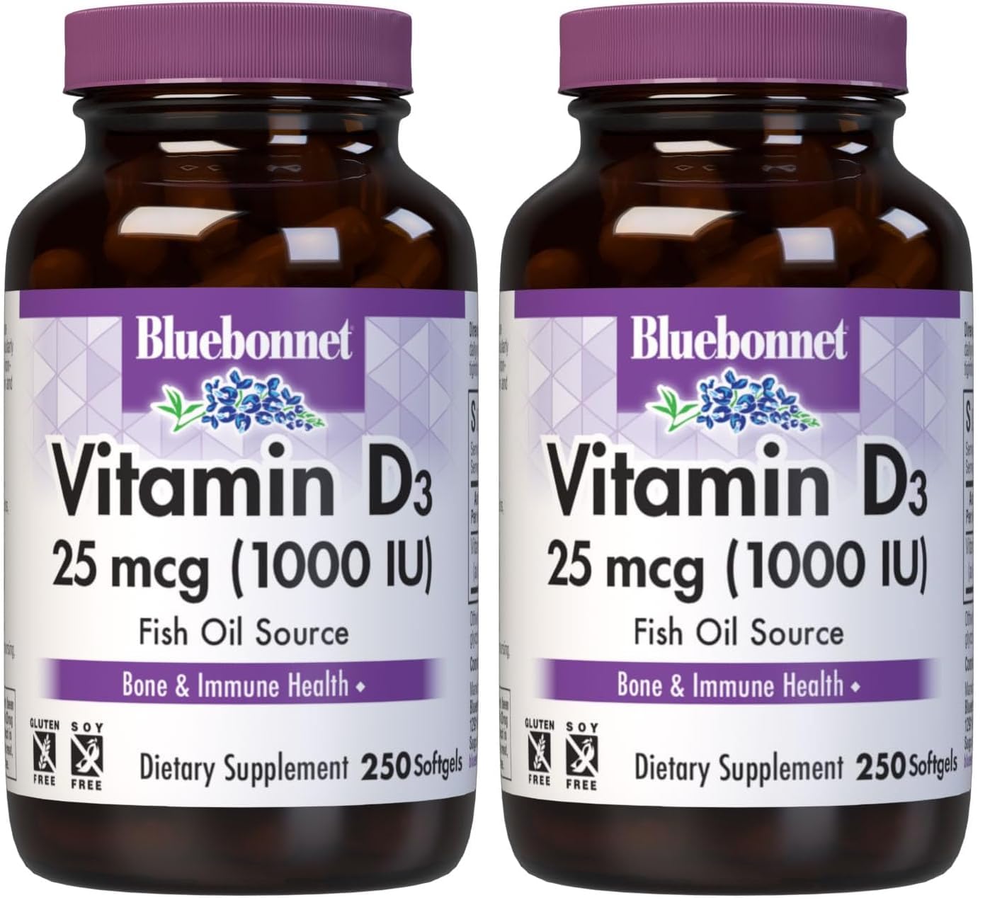 BlueBonnet Vitamin D3 1000 IU softgels bottle for bone and immune support.