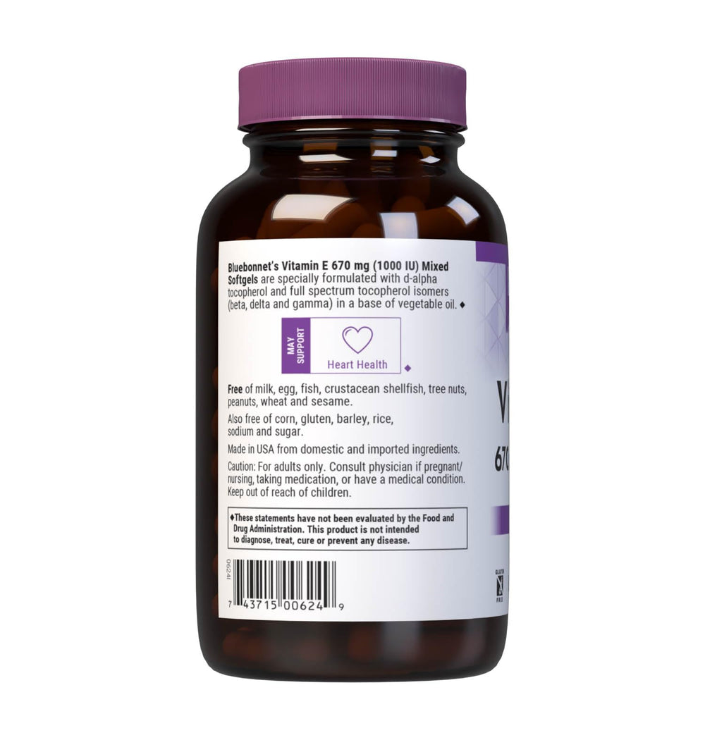 BlueBonnet Vitamin E 1000 IU softgels capsules arranged for easy swallowing.