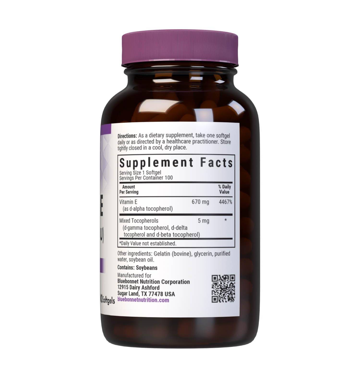 BlueBonnet Vitamin E 1000 IU softgels label showing dosage and ingredients for easy reference.