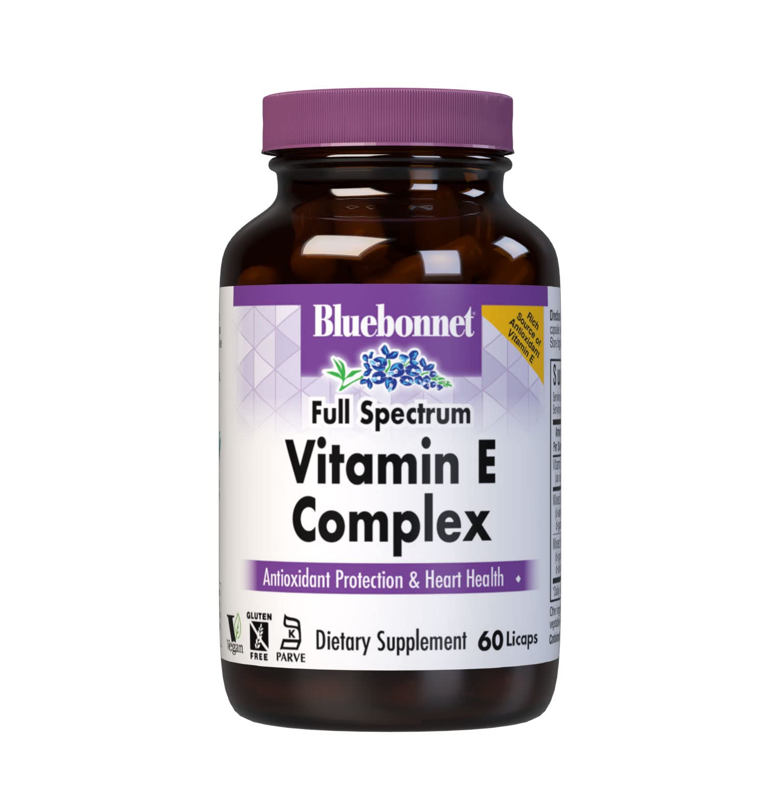 BlueBonnet Vitamin E Licaps front view, vegetarian capsules for easy daily use.