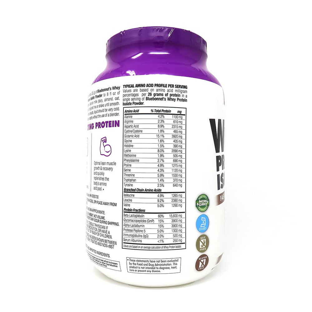 BlueBonnet whey isolate tub with spoon for easy storage