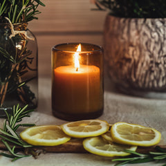 Bluecorn Beeswax candle on table decor setting.