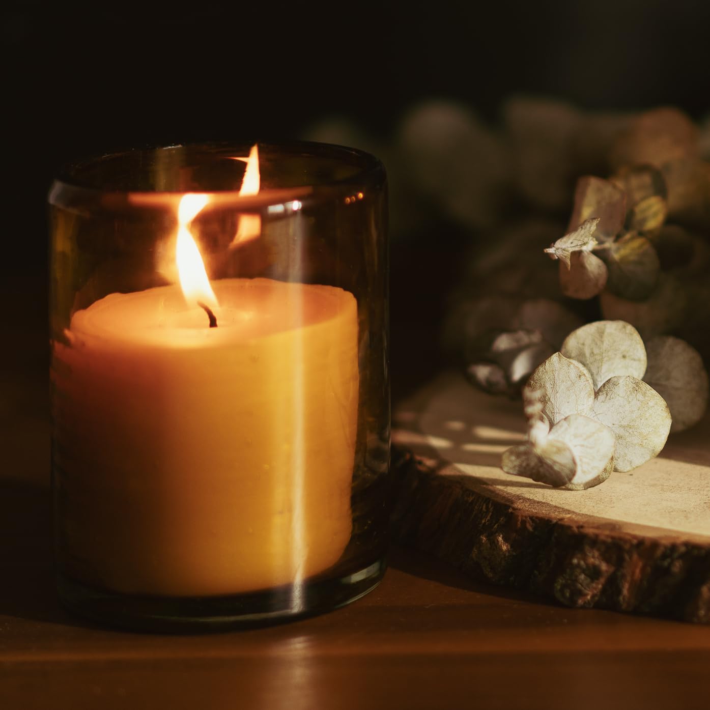 Bluecorn Beeswax candle in wedding decor setup.