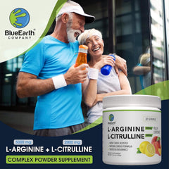 BlueEarth L-Arginine Peach Lemonade drink glass shows refreshing hydration