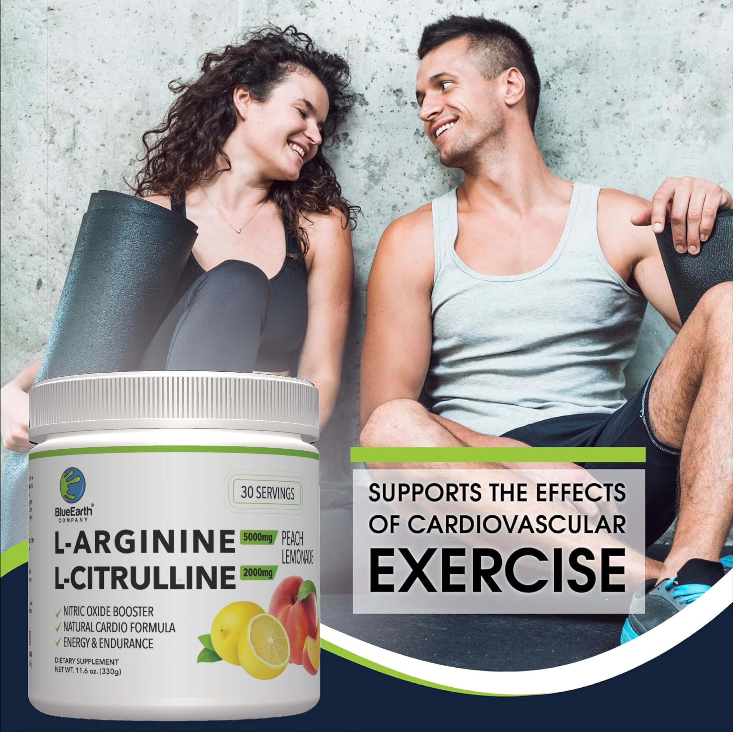BlueEarth L-Arginine Peach Lemonade on-the-go with daily energy potential