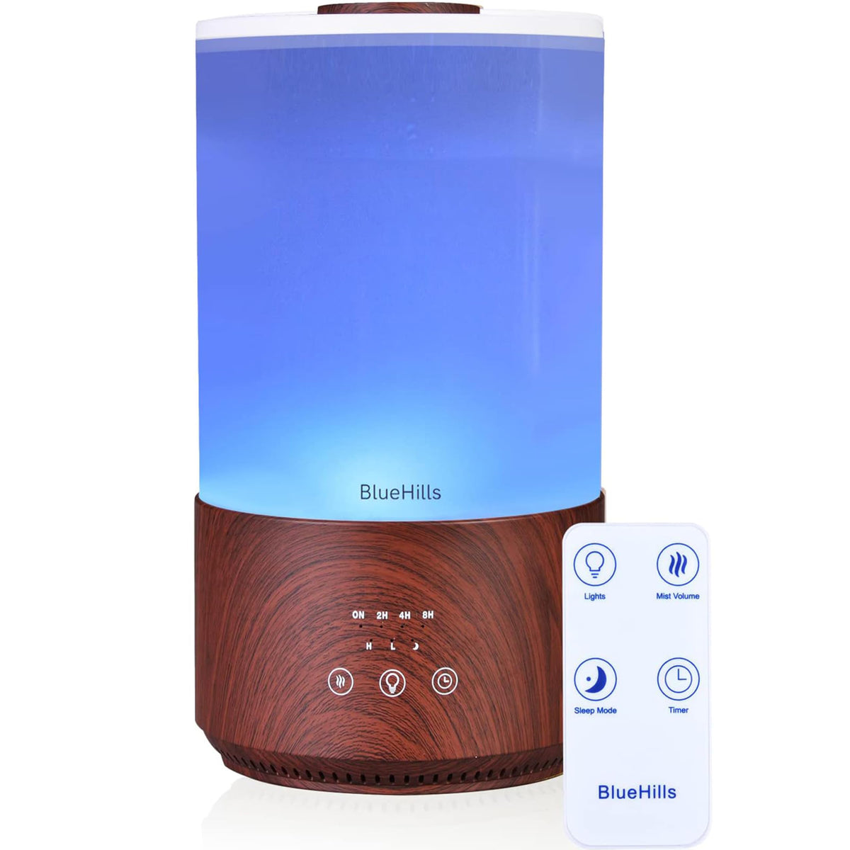 BlueHills 4000 ml diffuser with dark wood finish and colorful LED lights for large rooms