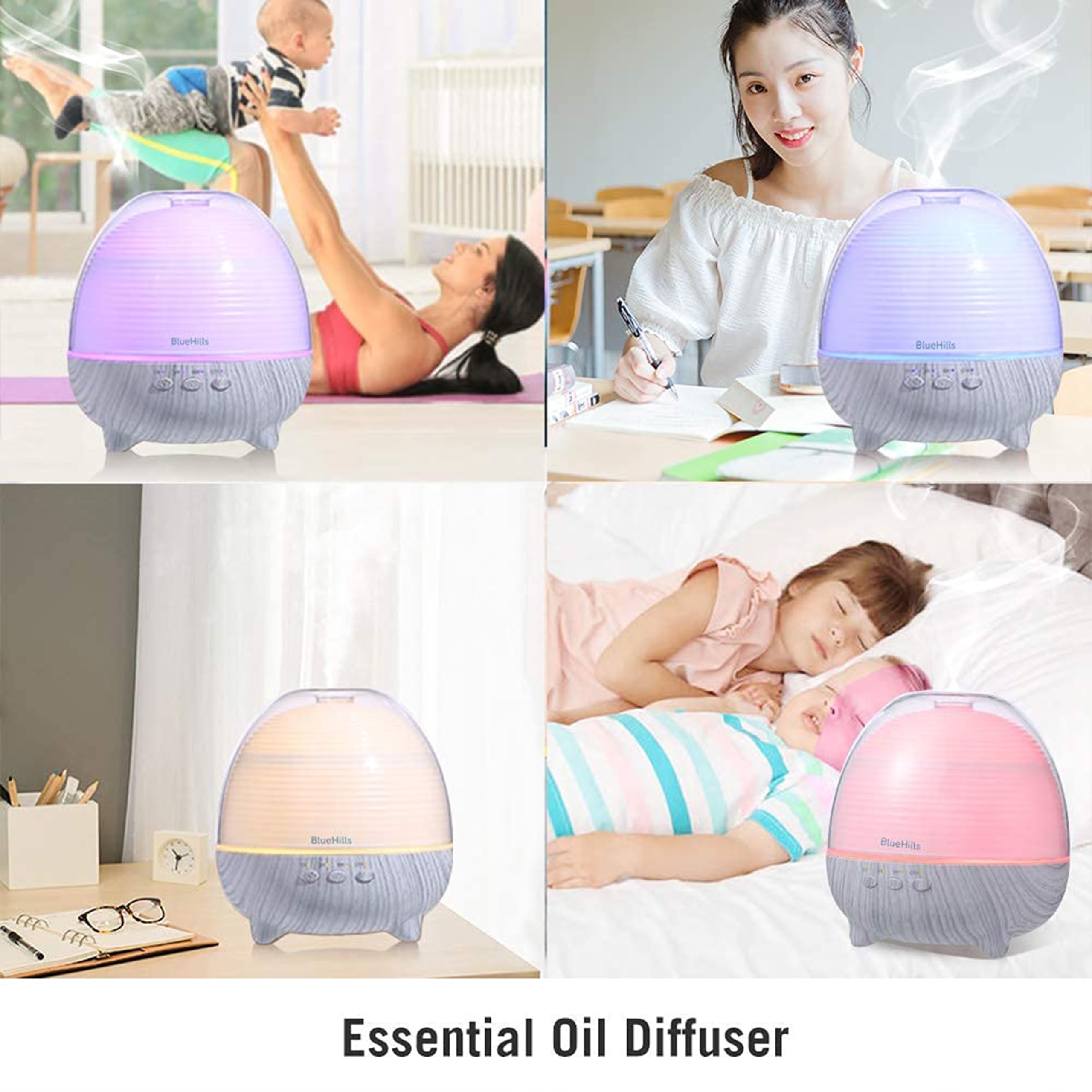 BlueHills diffuser shows 600 ml water reservoir for extended use