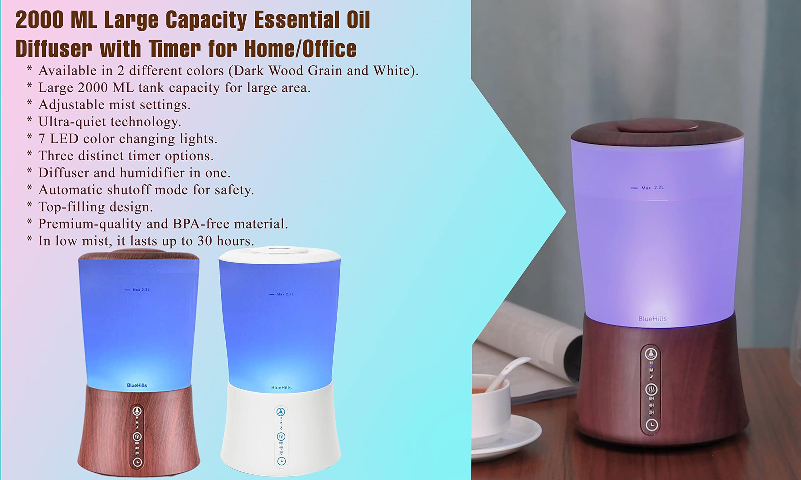 BlueHills bedroom ambiance diffuser enhancing comfort.