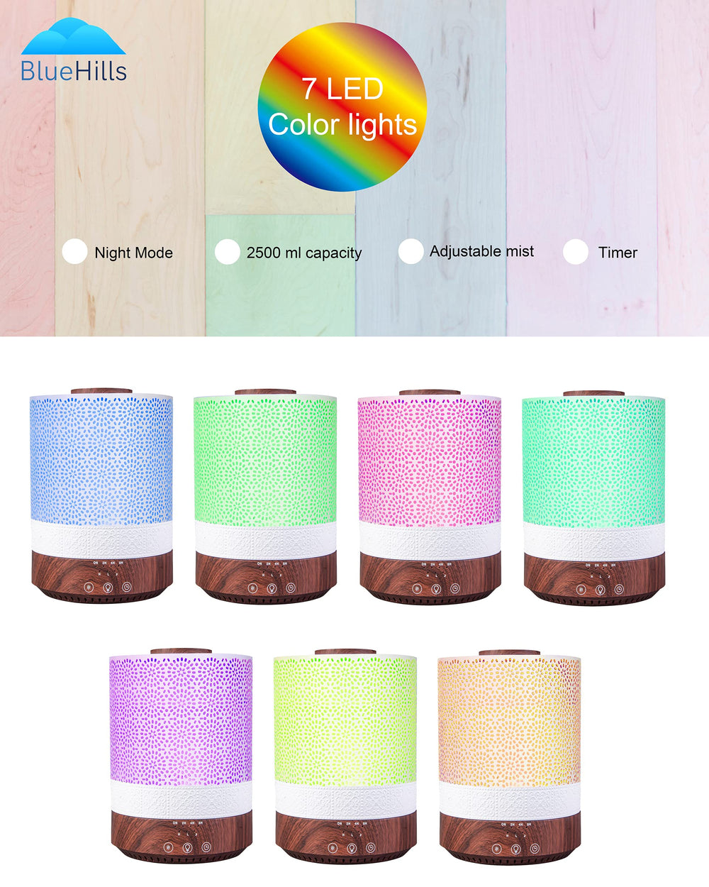 BlueHills dark wood grain diffuser blends with contemporary and classic decor.