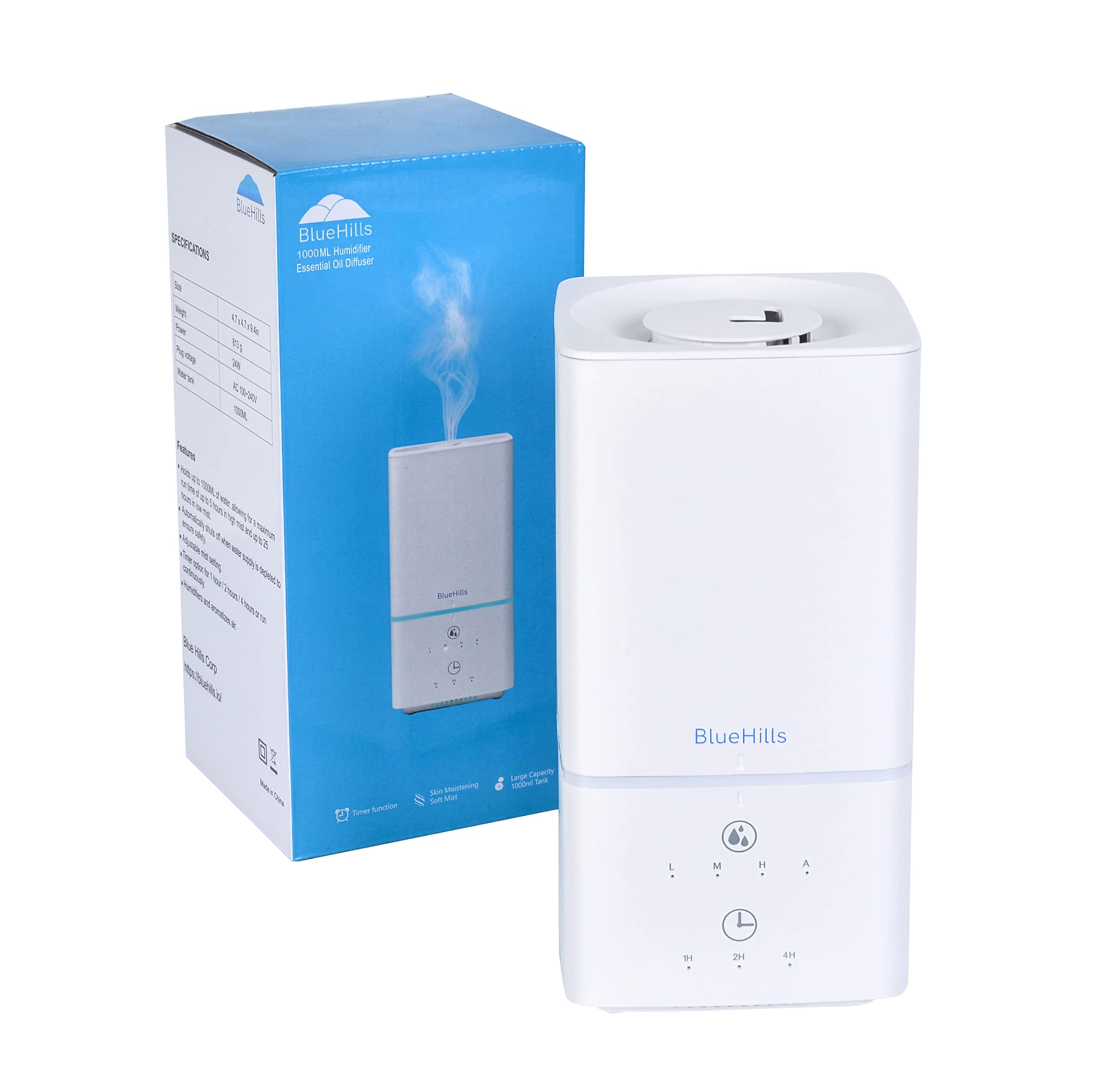 BlueHills diffuser and humidifier combo adds moisture while distributing aroma.