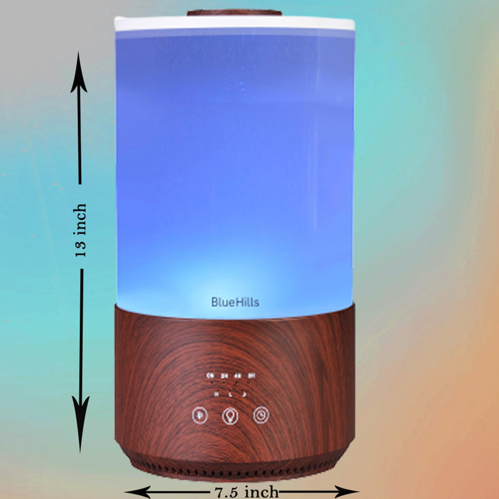 BlueHills diffuser in a living room setting showing ambient aroma and humidity