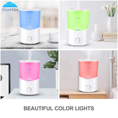 BlueHills diffuser showing multicolor LED lights for mood setting