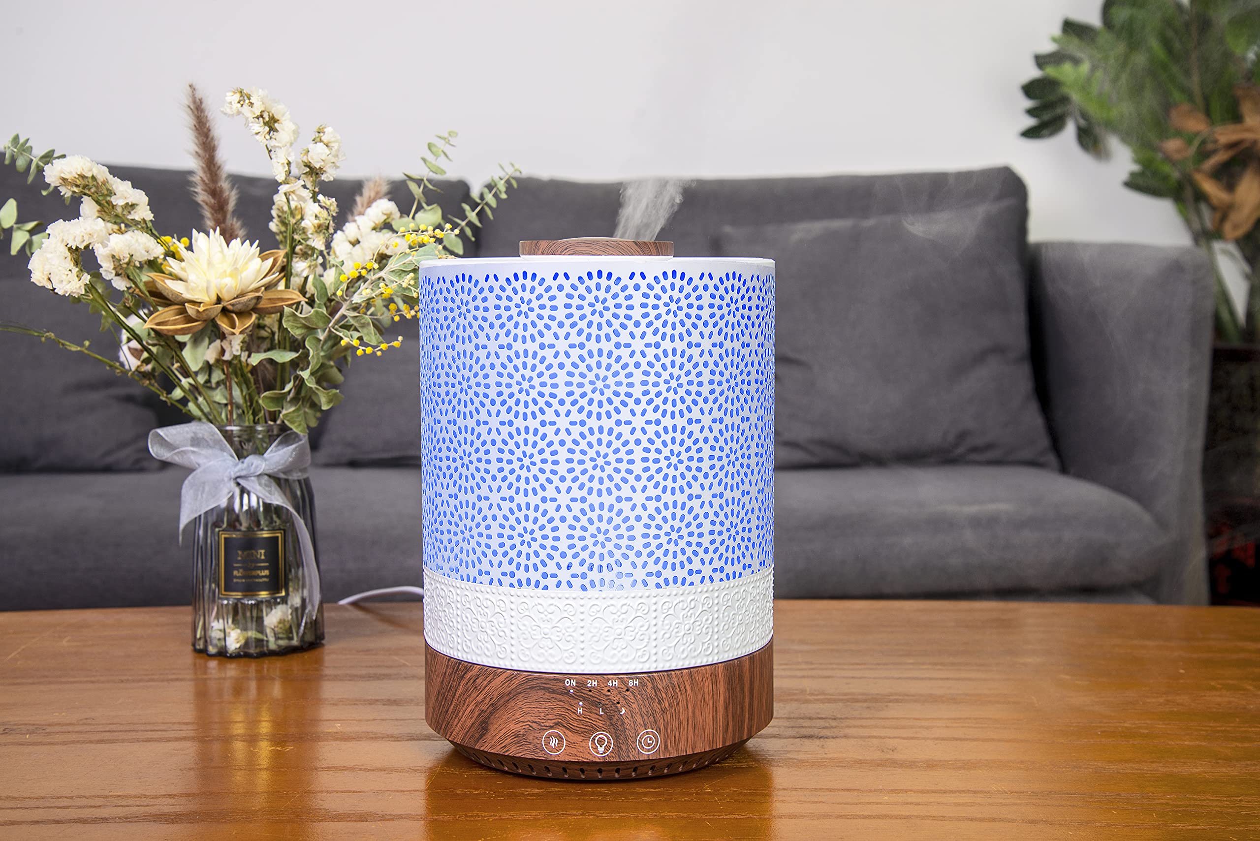 BlueHills diffuser mist output demonstrates adjustable settings for customizable rooms.