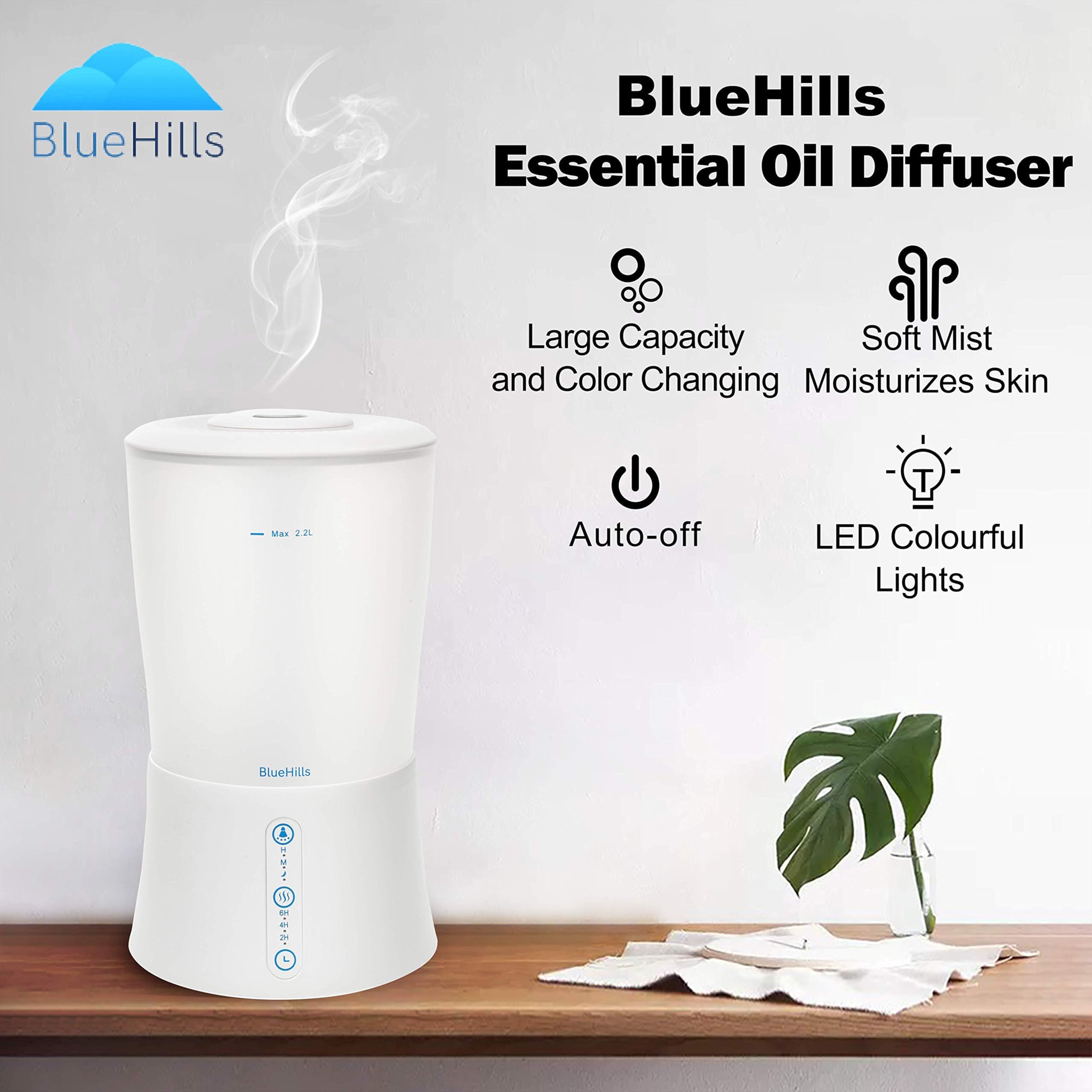 BlueHills diffuser night lights create ambient glow.