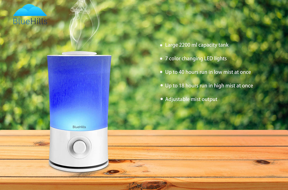 BlueHills diffuser humidifier function helping to balance indoor air humidity