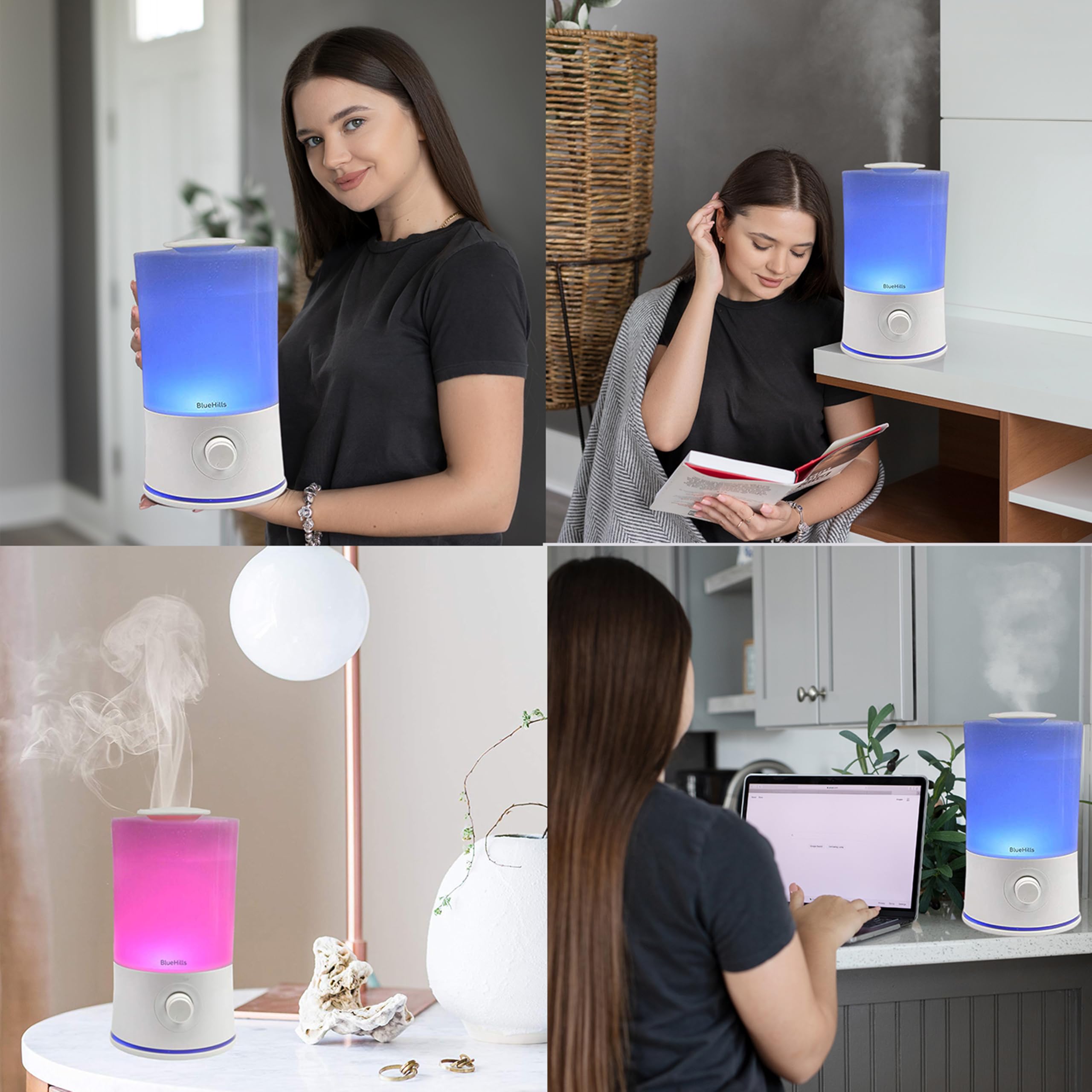 BlueHills diffuser with LED colors for mood lighting and aromatherapy