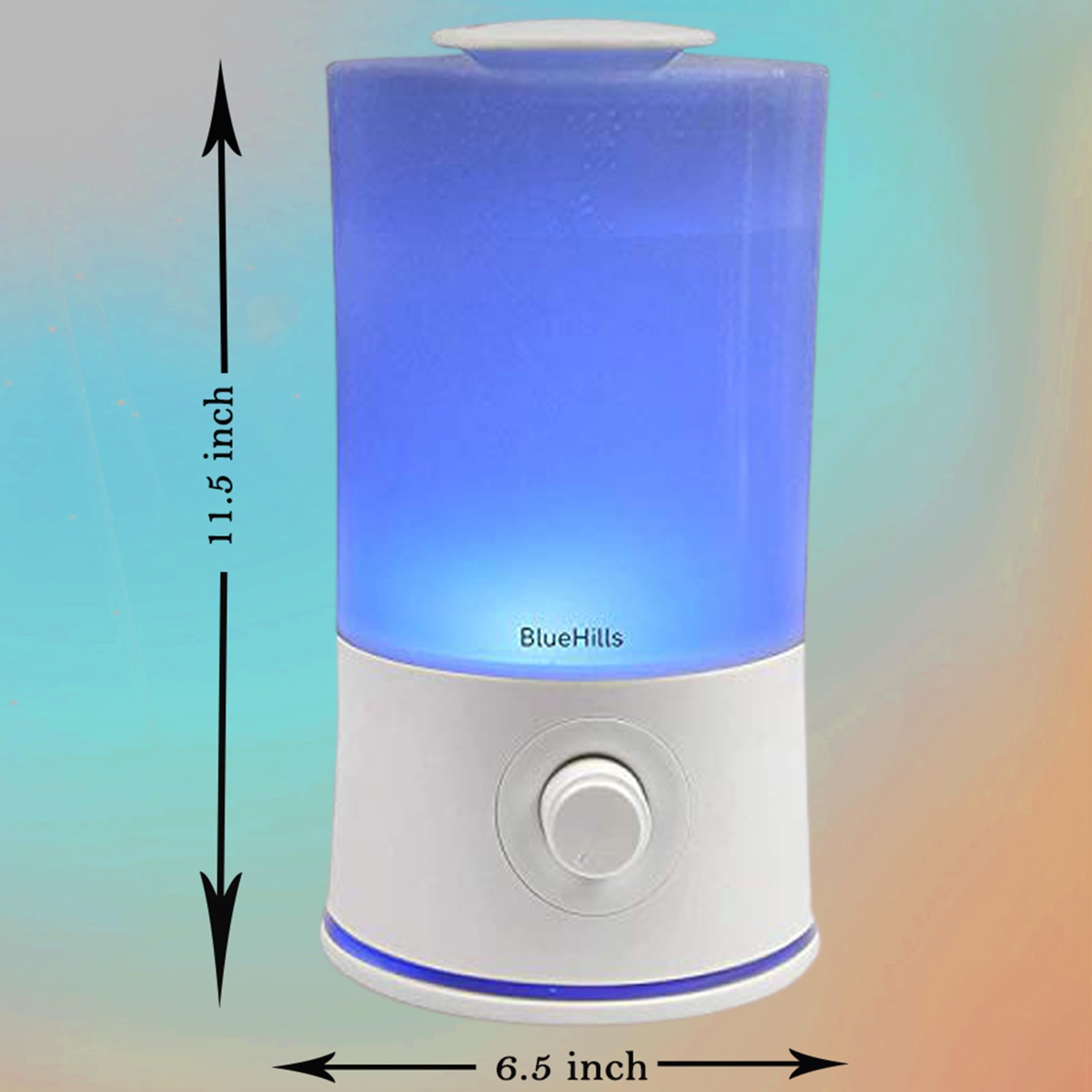 BlueHills diffuser water tank close-up emphasizing large capacity for all-night use