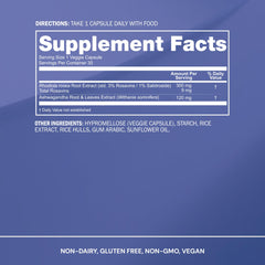 Blueprint Bryan Johnson capsule-closeup highlights caffeine-free focus and mood stability.
