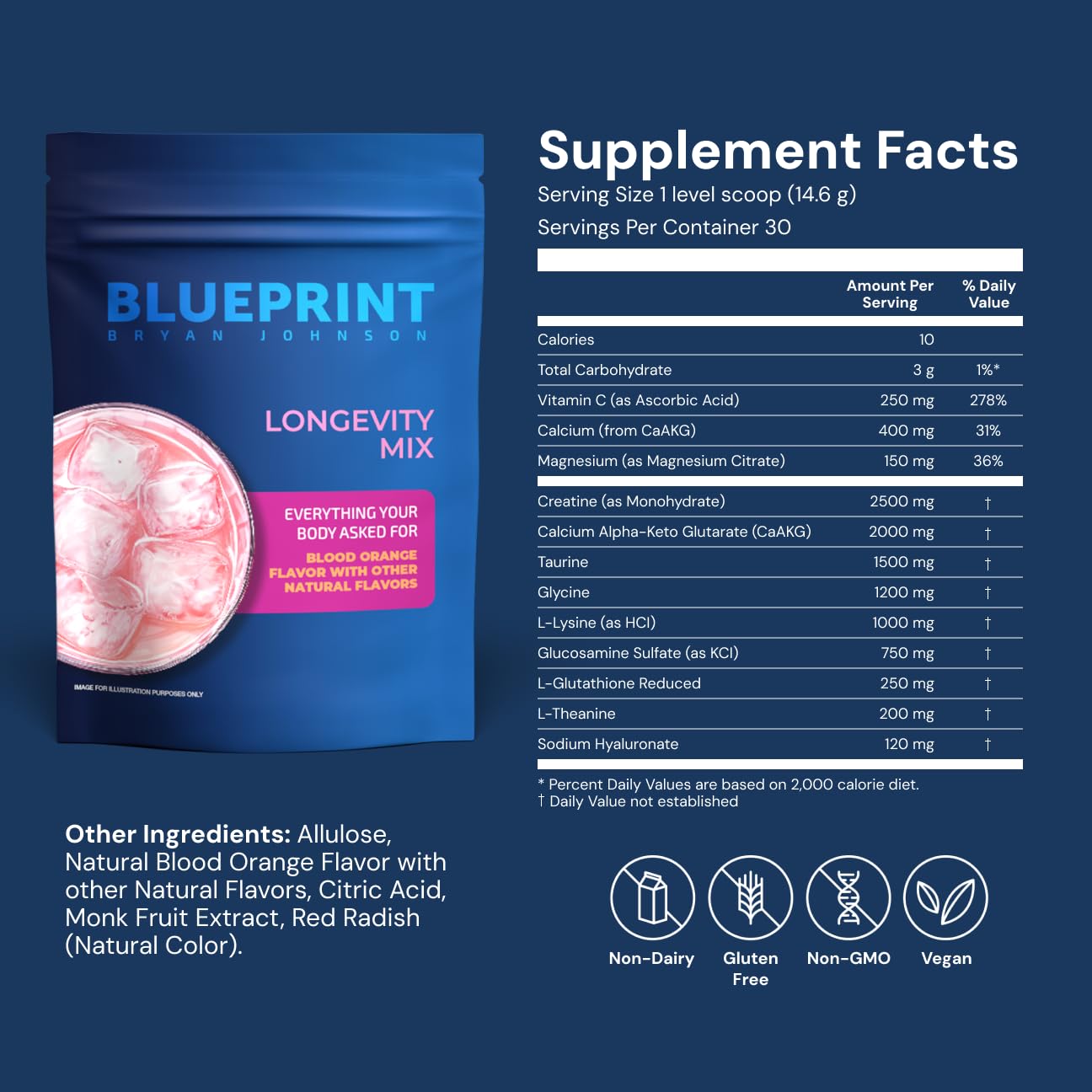 Longevity Mix being poured into a glass, convenient daily dosing