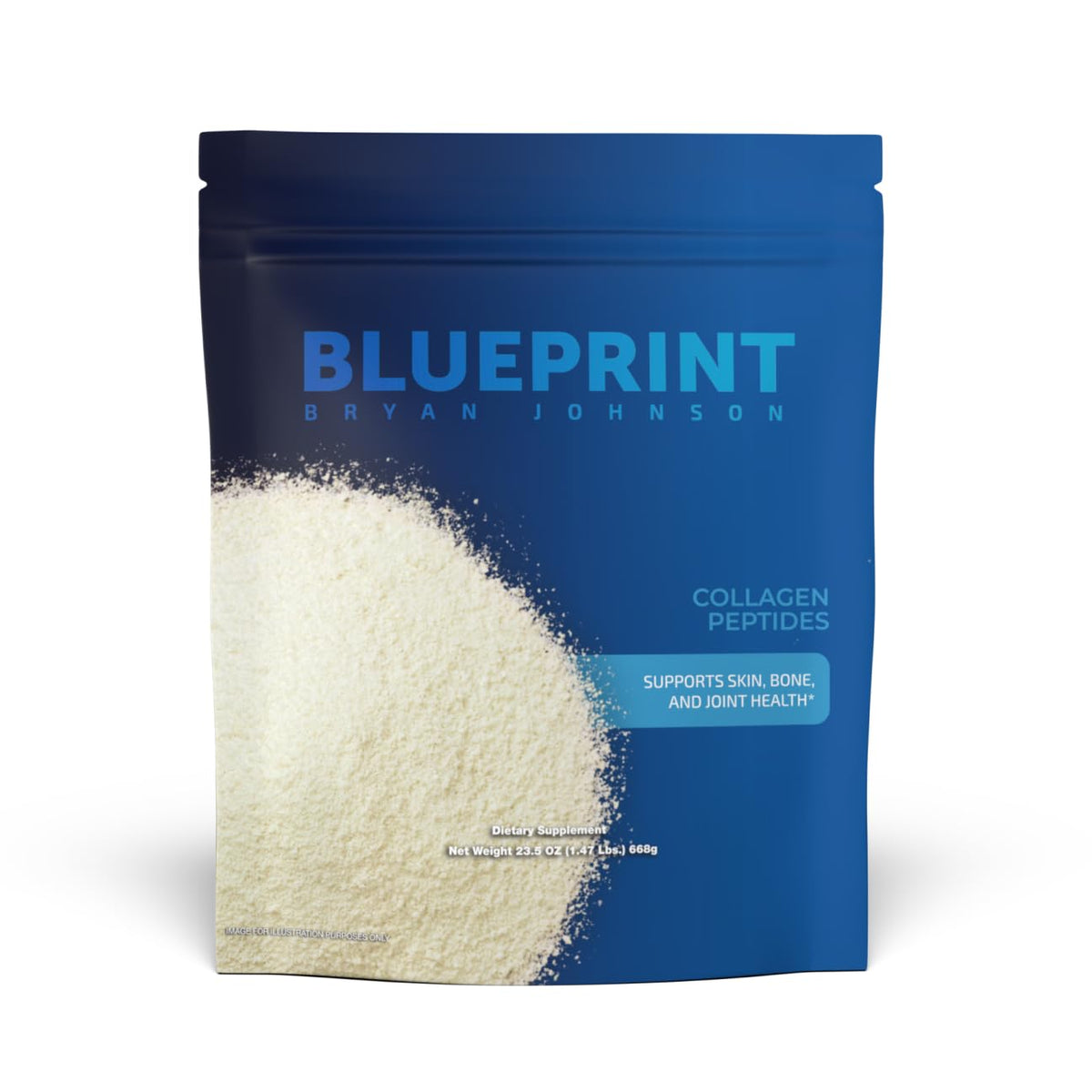 Blueprint Bryan Johnson unflavored collagen powder dissolves cleanly in beverages