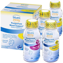 Blues Away postpartum mood support bottle Day 1 Evening for evening intake after birth.